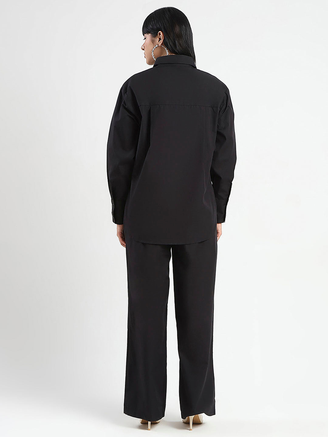 Madame Textured Shirt and Bottoms Black Co-ord Set