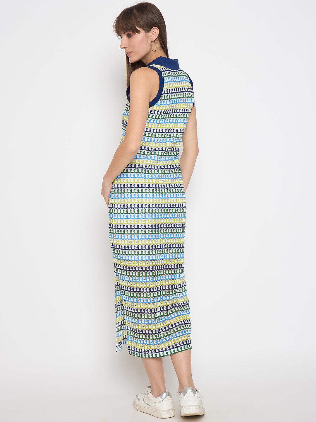 Madame Crochet Striped Side Slit White Bodycon Dress