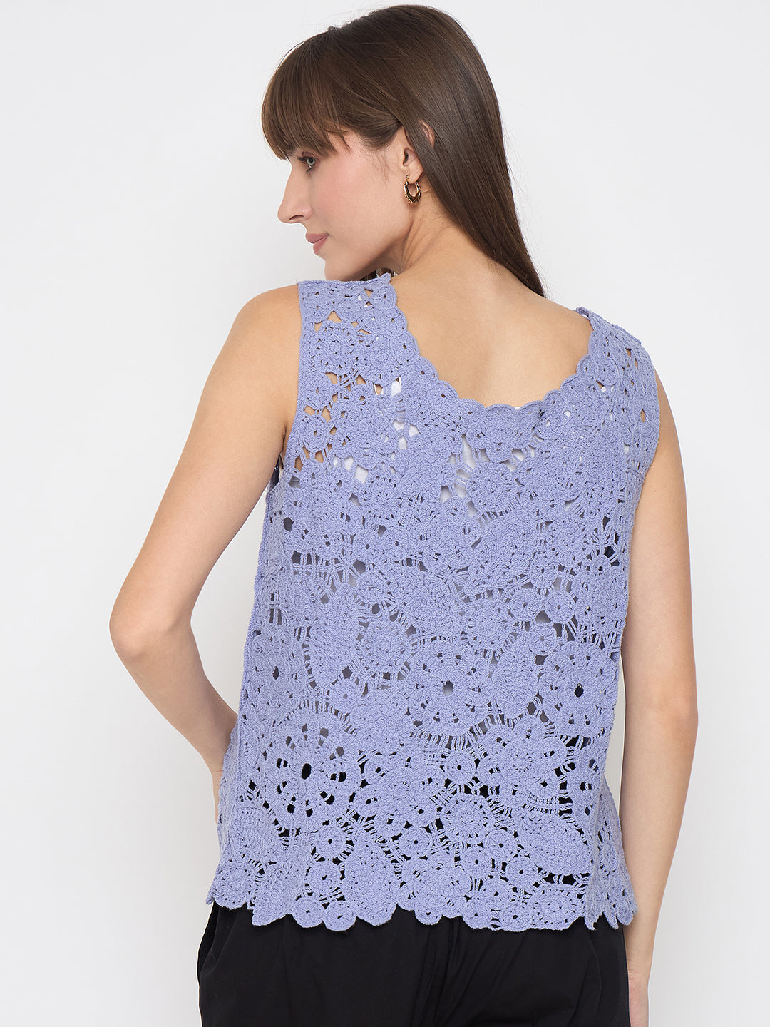 Madame Crochet Sleeveless Solid Powder Blue Top