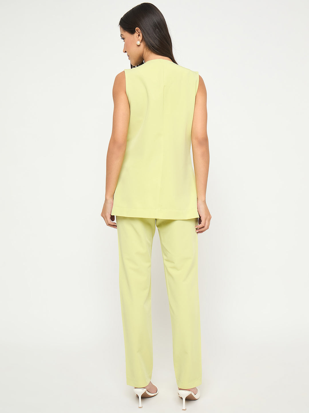 Madame Solid Sleeveless Top and Bottoms Lime Green Co-ord Set