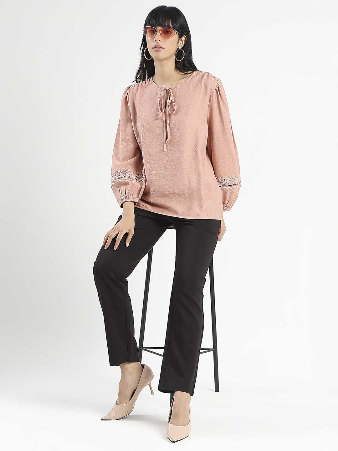 Madame High-Waist Cotton Blend Black Trousers