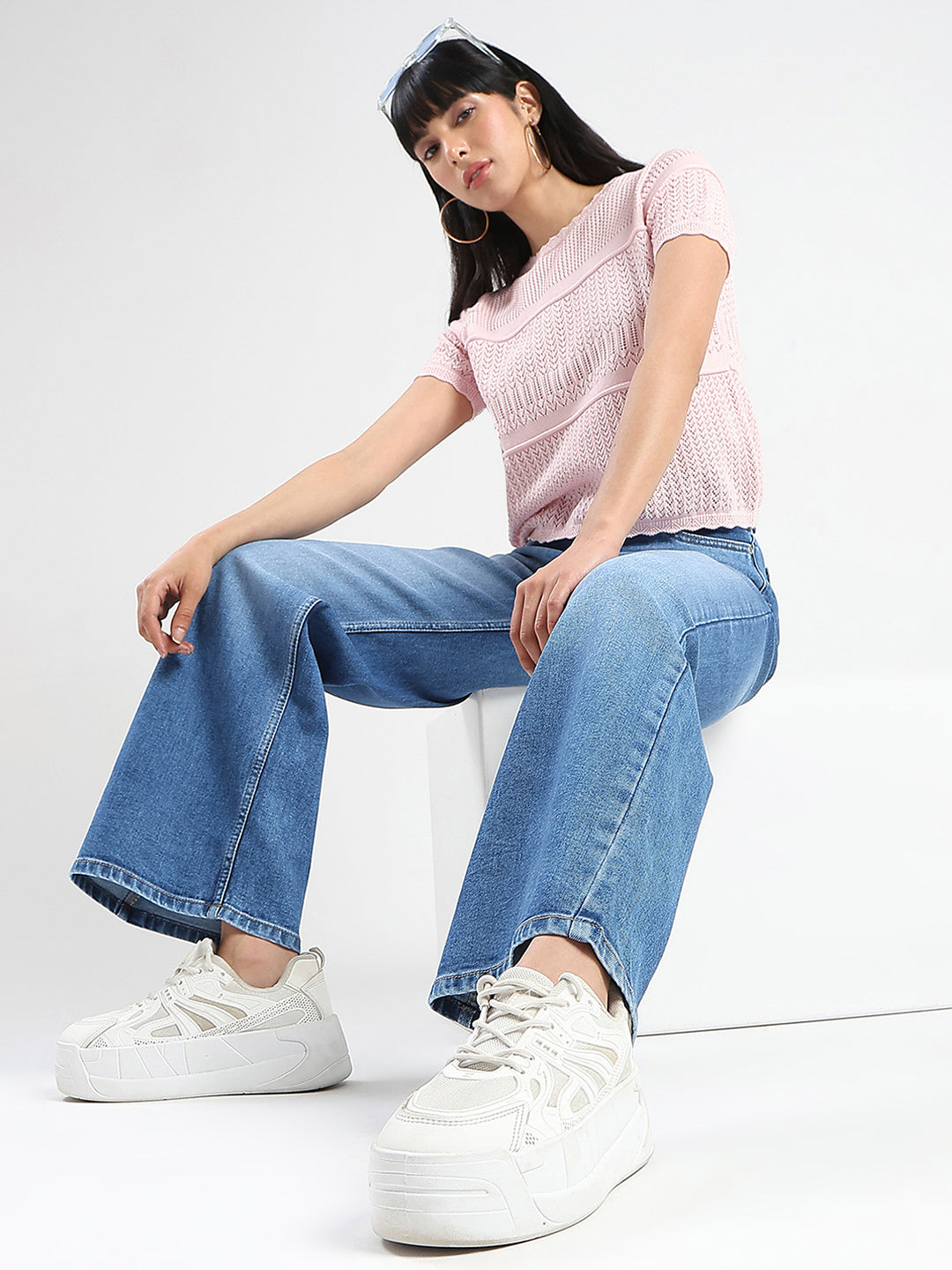 Madame Stone Wash Wide Leg Light Blue Cotton Blend Jeans
