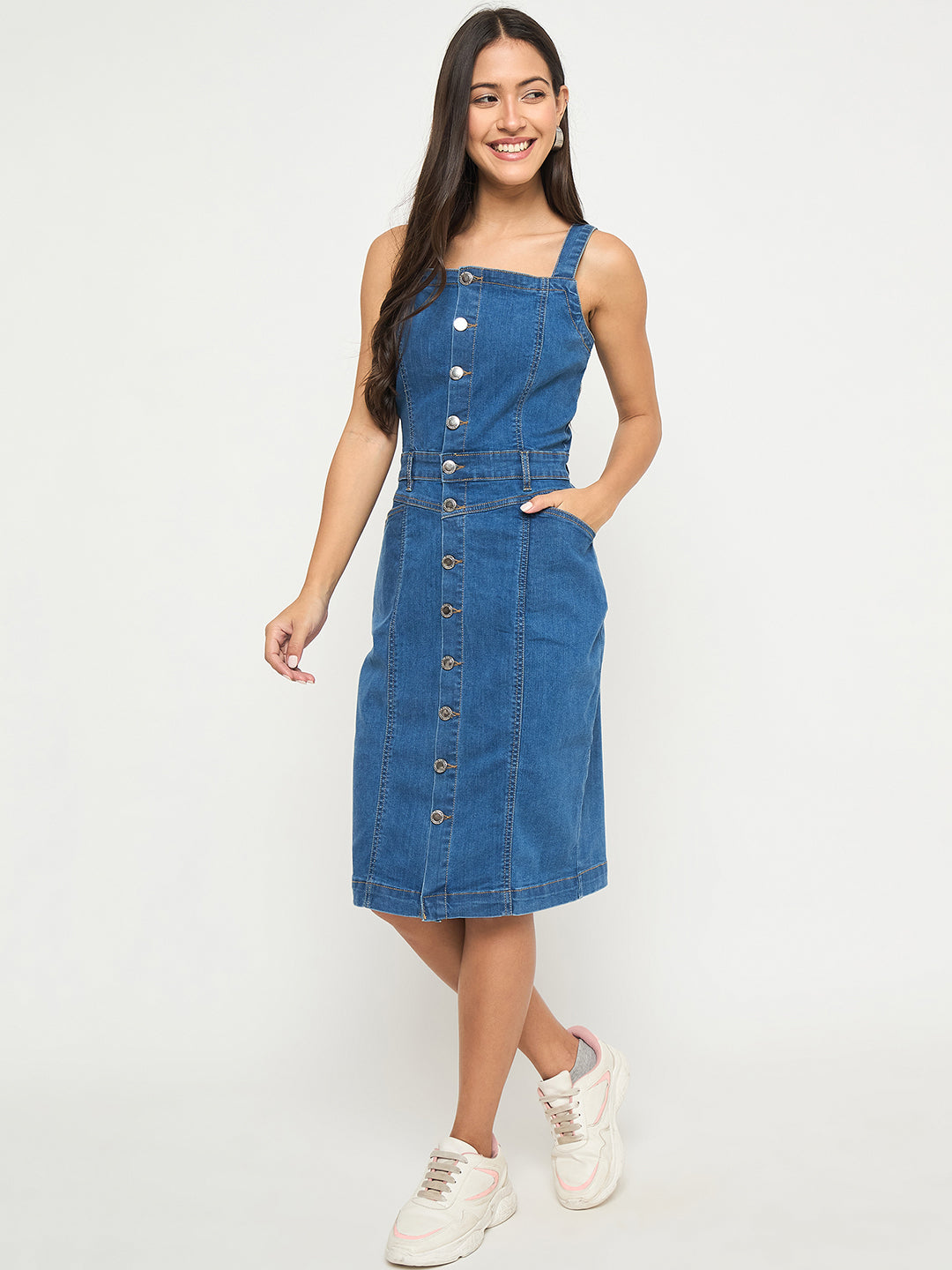 Madame Divided Buttoned Mid Blue Denim Mini Bodycon Dress