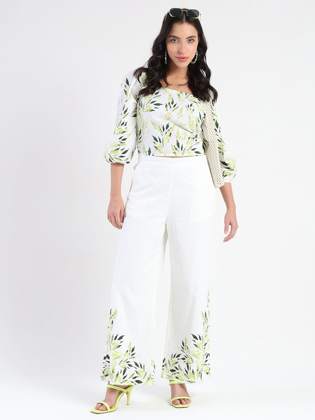 Madame Printed Top and Bottoms Ivory Cotton Blend Co-ord Set