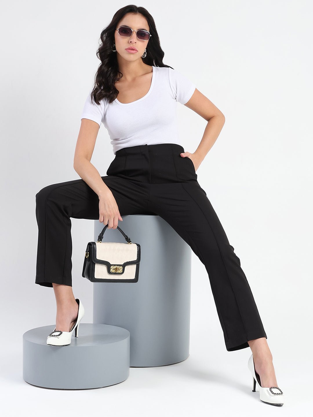 Madame Alex Front Pintuck Detailed Black Trousers