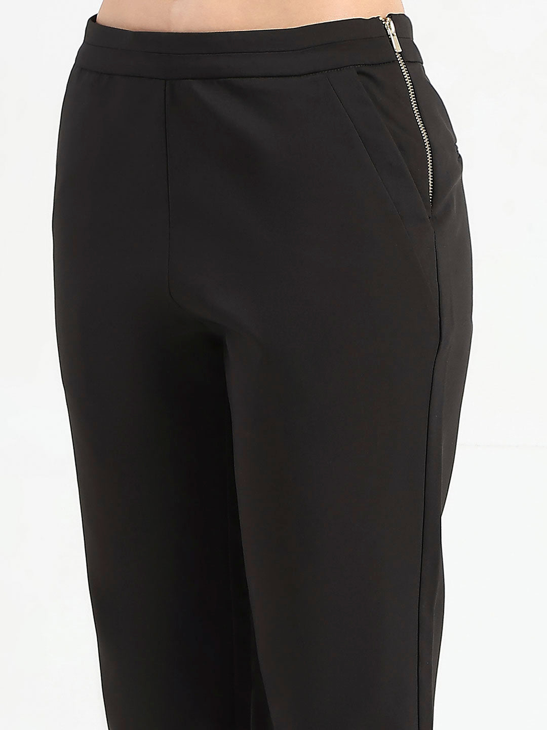 Madame High-Waist Cotton Blend Black Trousers