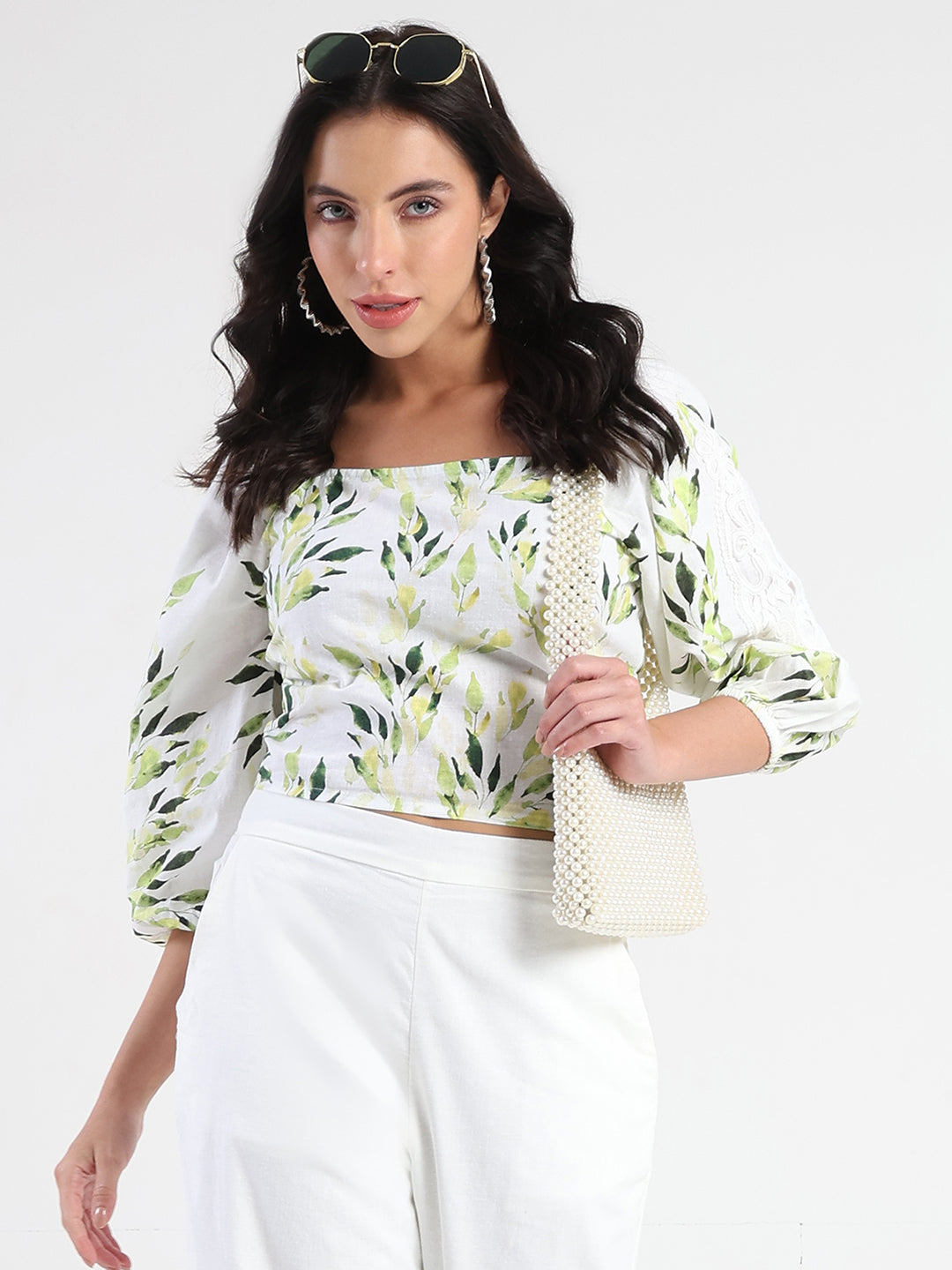 Madame Printed Top and Bottoms Ivory Cotton Blend Co-ord Set