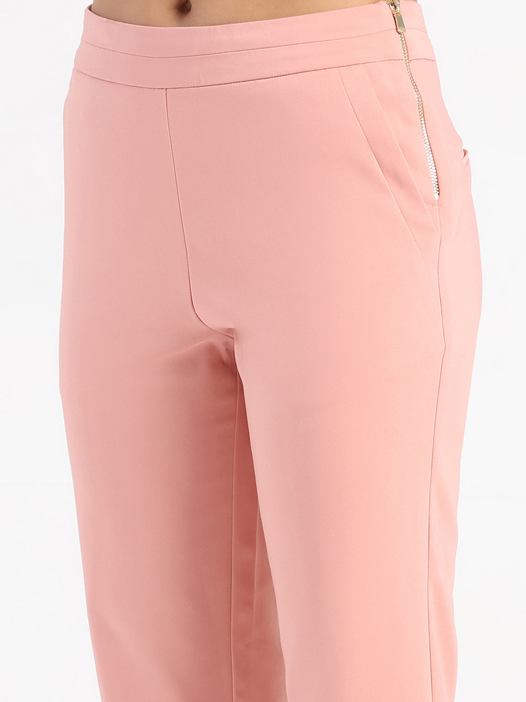 Madame High-Waist Cotton Blend Pink Trousers