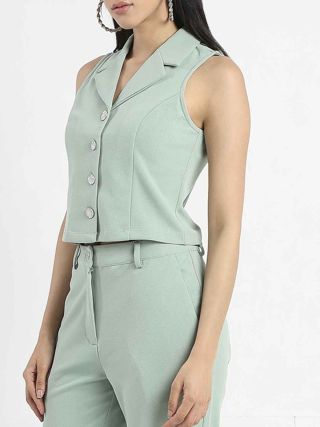 Madame Crop Top and Side Slit Trousers Knit Moss Olive Green Co-ord Set