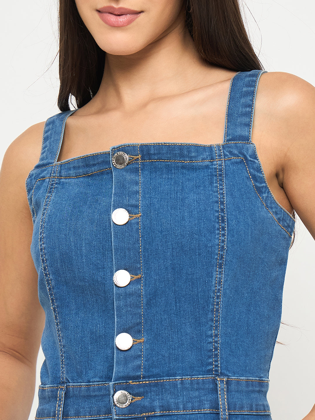 Madame Divided Buttoned Mid Blue Denim Mini Bodycon Dress